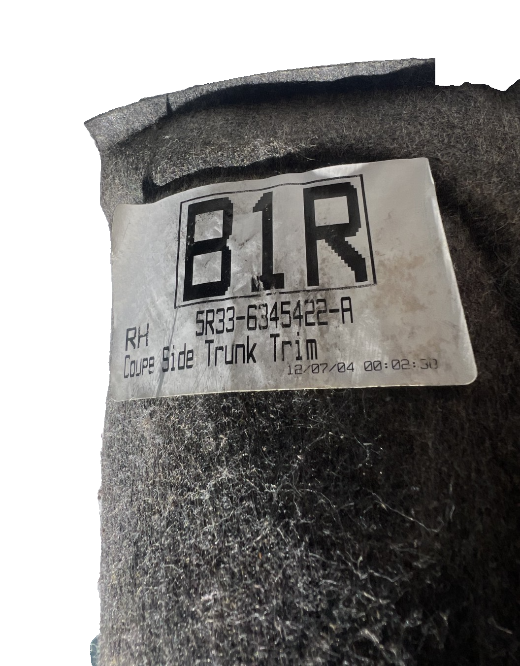 05-09 Ford Mustang Coupe Trunk RH Passenger Side Carpet Liner OEM