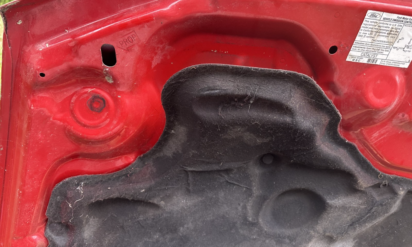 05-09 Ford Mustang Bright Red Hood Front W/ Hood Liner OEM