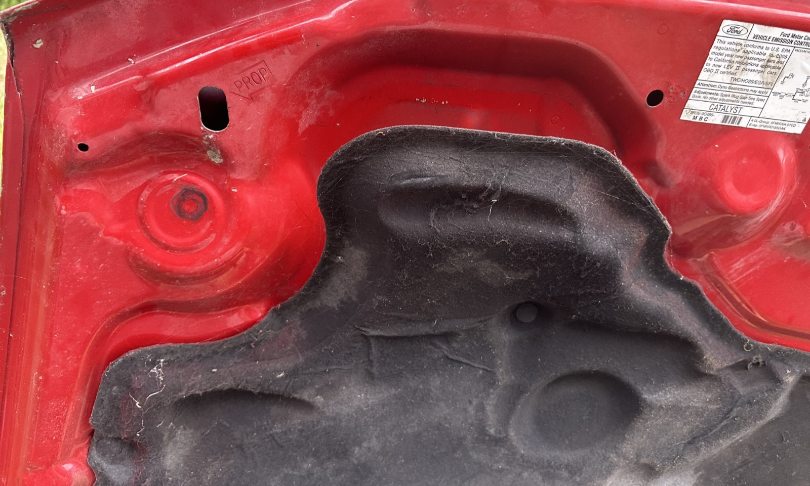 05-09 Ford Mustang Bright Red Hood Front W/ Hood Liner OEM