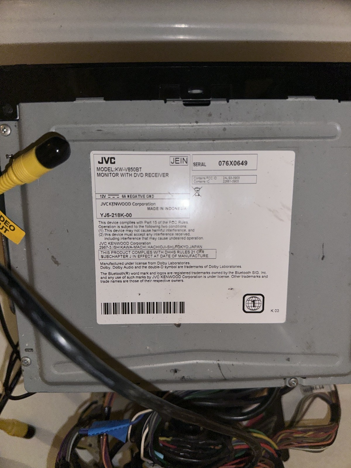 JVC KW-V850BT 6.8" Radio Touchscreen Monitor Receiver In Working Shape