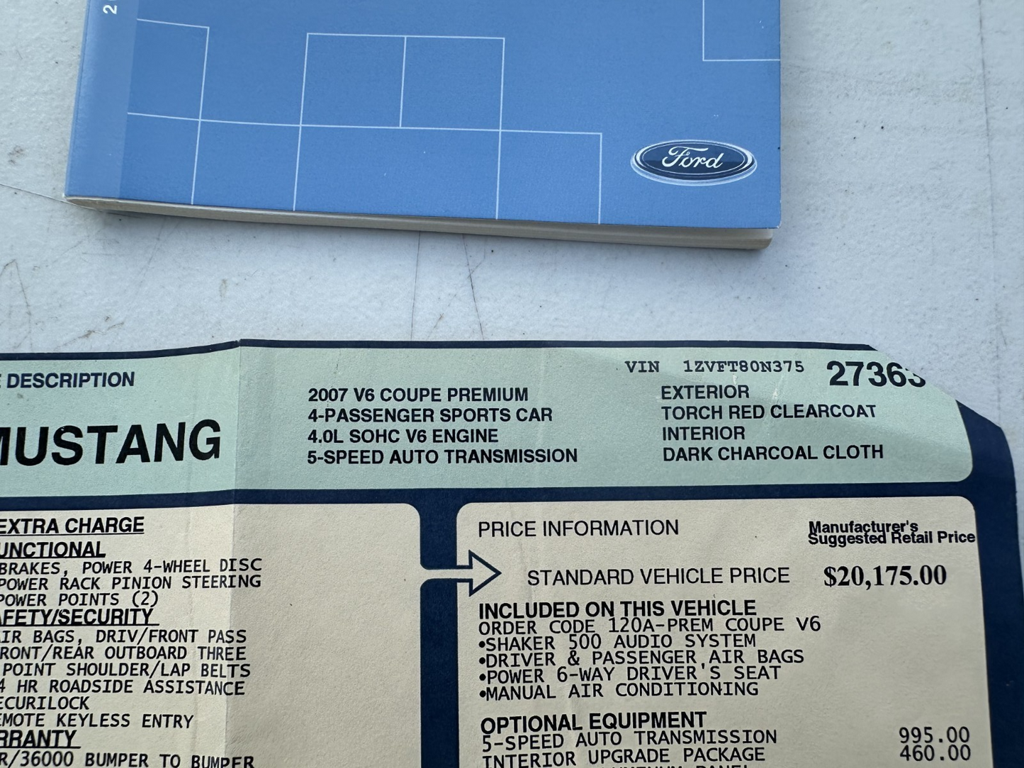 05-09 Ford Mustang Owner’s Manual With Book & Sticker OEM - From 2007 Mustang