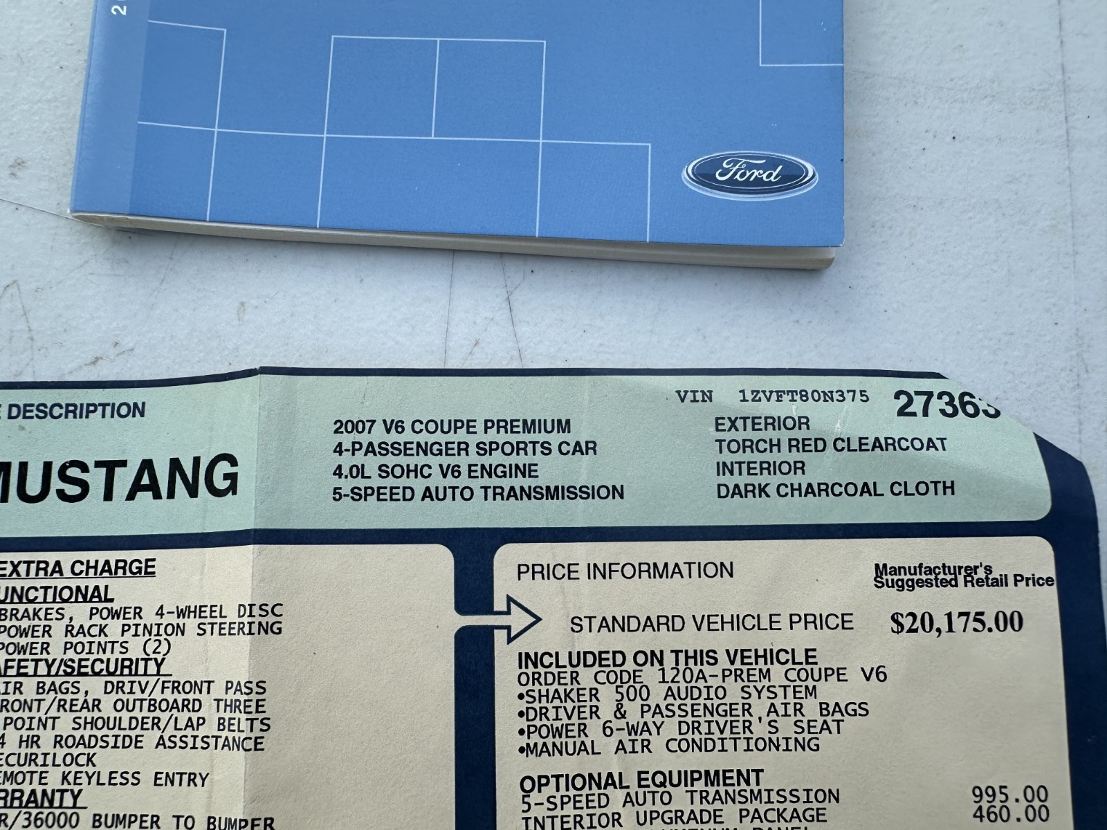 05-09 Ford Mustang Owner’s Manual With Book & Sticker OEM - From 2007 Mustang