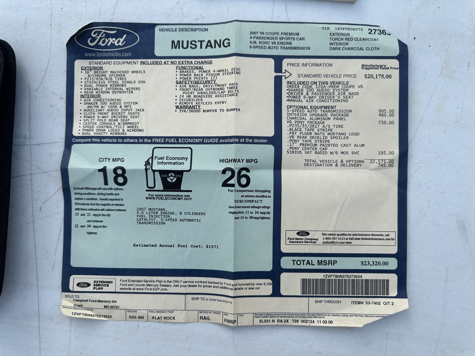 05-09 Ford Mustang Owner’s Manual With Book & Sticker OEM - From 2007 Mustang