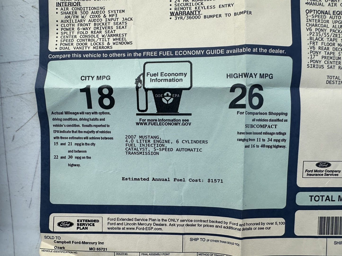 05-09 Ford Mustang Owner’s Manual With Book & Sticker OEM - From 2007 Mustang