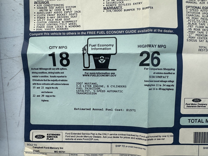 05-09 Ford Mustang Owner’s Manual With Book & Sticker OEM - From 2007 Mustang